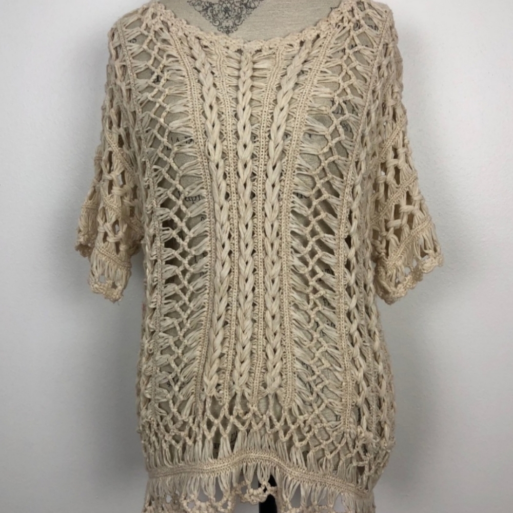 Anthropologie Open Knit Boho Top